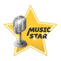 Logo music star lettering with retro realistic microphone and star